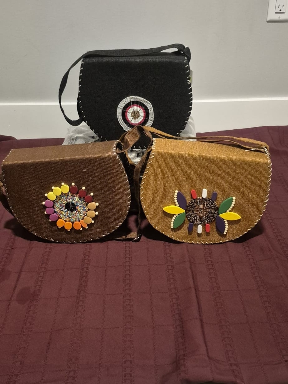 Handcrafted Brown and Black Women's Crossbody Bag with Colorful Bead Accents